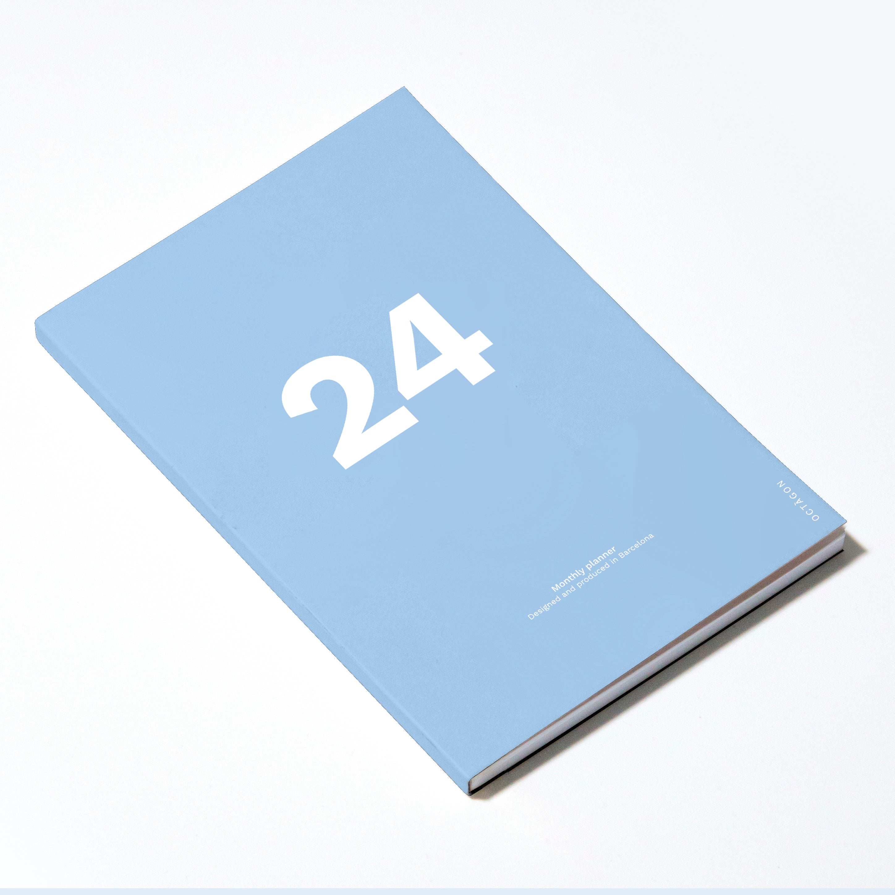 OCTÀGON DESIGN &quot;2024 Big Monthly Planner Plus | A4 size&quot; monthly planner. Blue cover and white typography