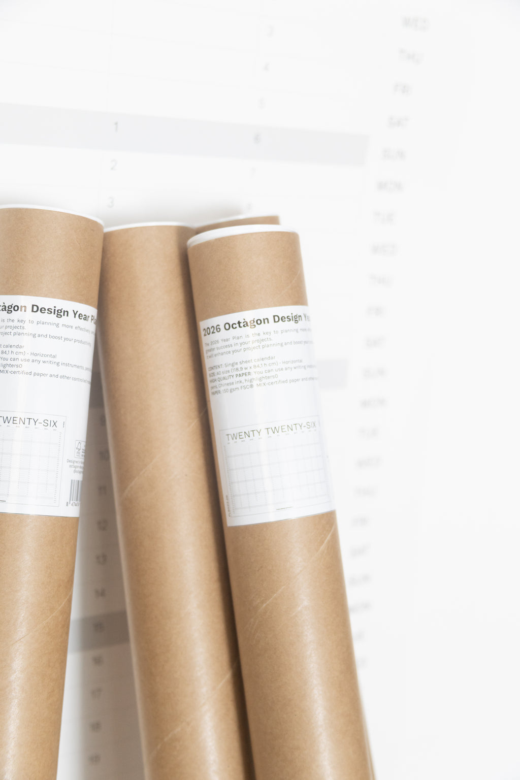 2027 Year Plan, wall calendar by Octàgon Design. Packaging.