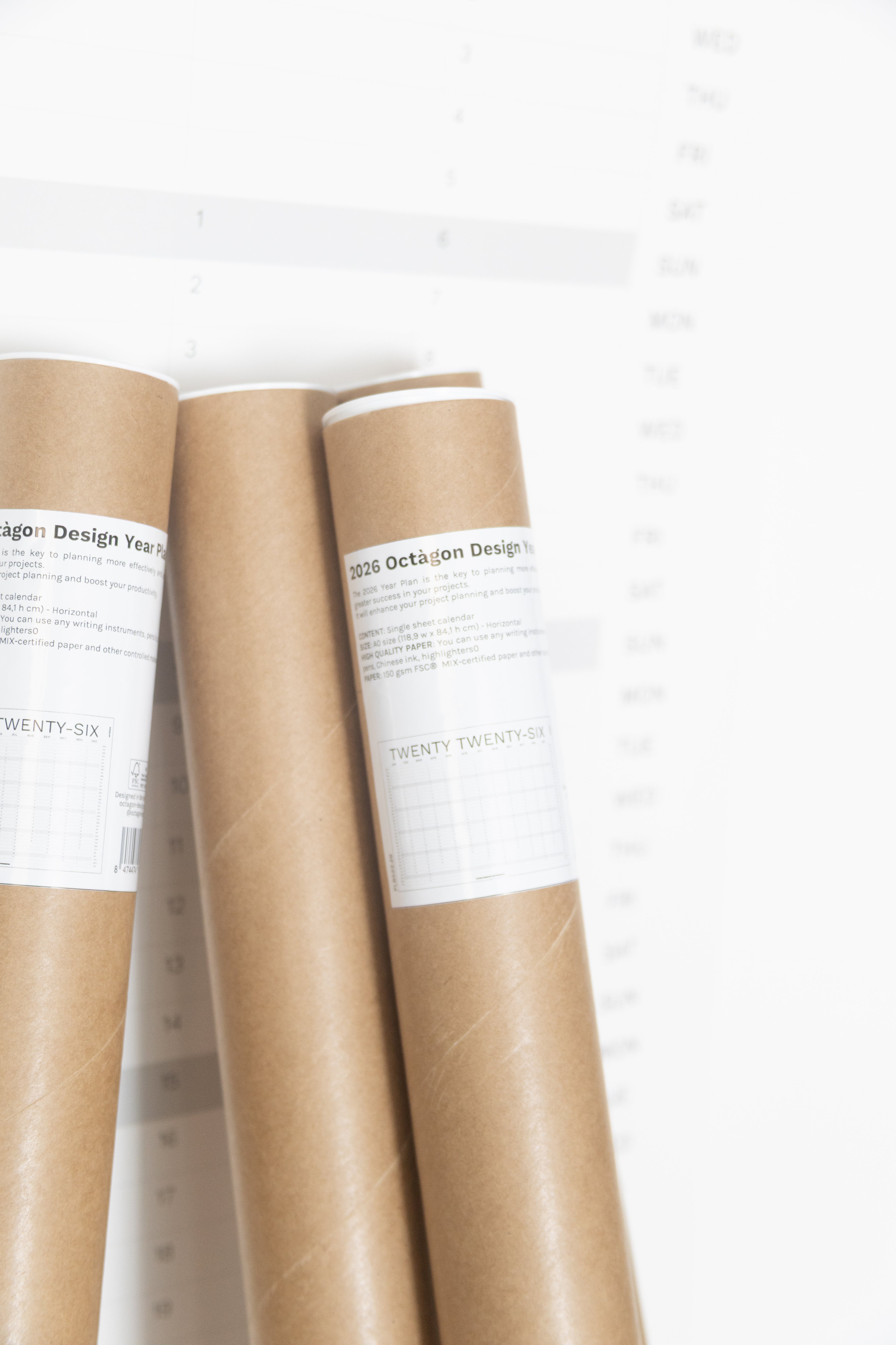 2027 Year Plan, wall calendar by Octàgon Design. Packaging.