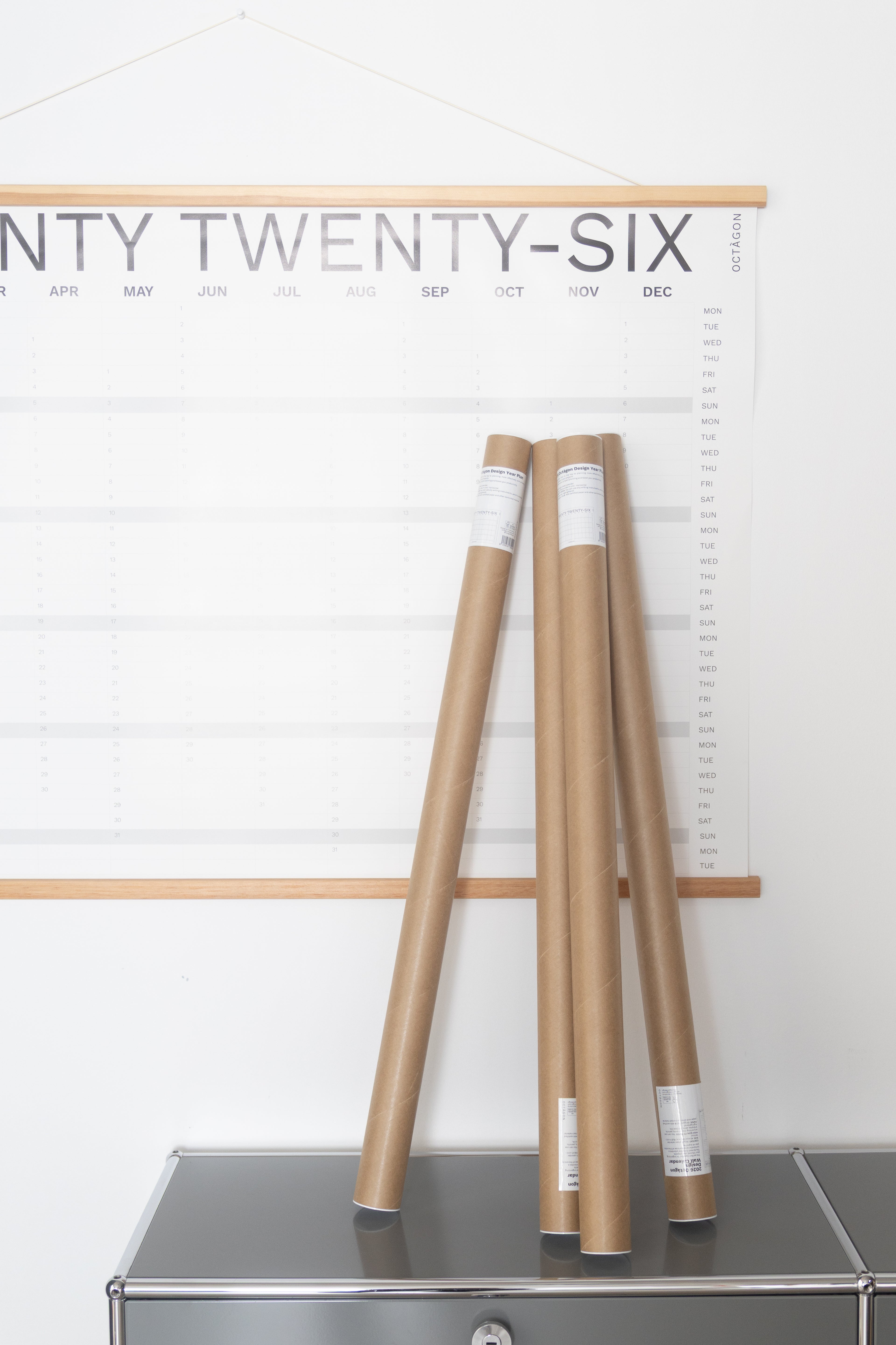 2027 Year Plan, wall calendar by Octàgon Design. Packaging.