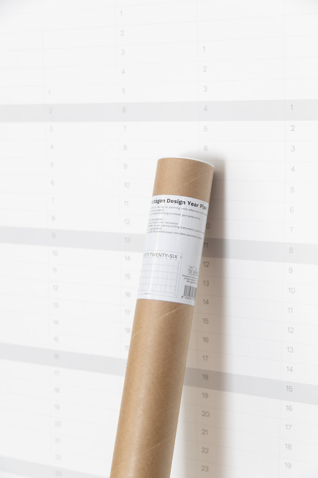 2027 Year Plan, wall calendar by Octàgon Design. Packaging.