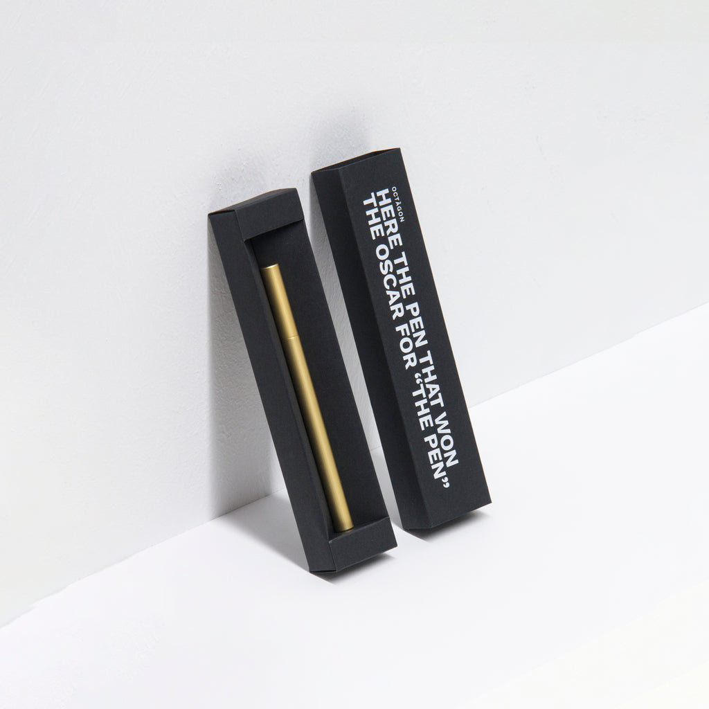 Golden Script Minimal Pen · Circular · Satin Gold – OCTÀGON DESIGN