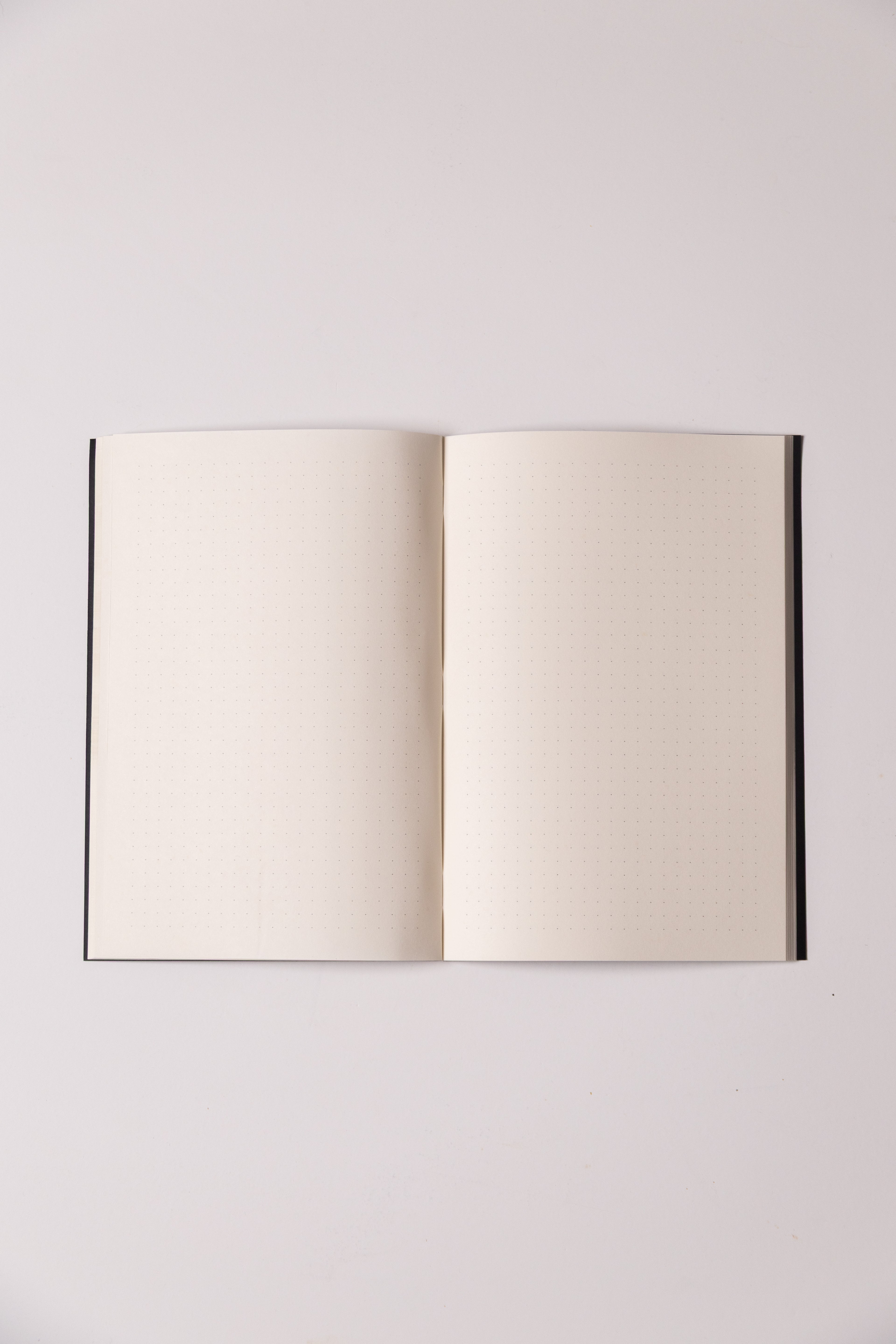 Black Dotted Notebook 13.5x20 cm (A5) | Octàgon Design. Dotted paper inner pages.