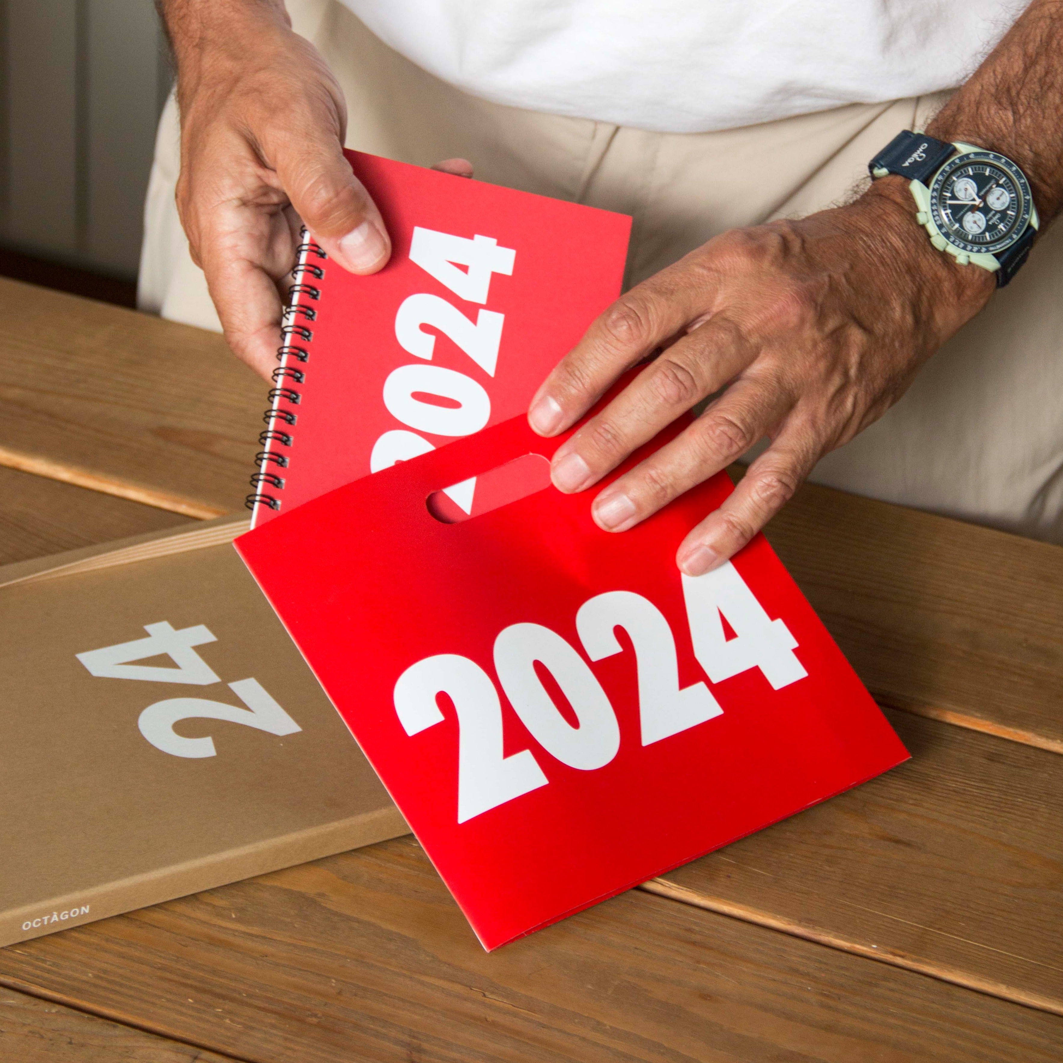 OCTÀGON DESIGN | 2024 Vinçon Desk Calendar | Minimalist desk calendar, red cover and white typography
