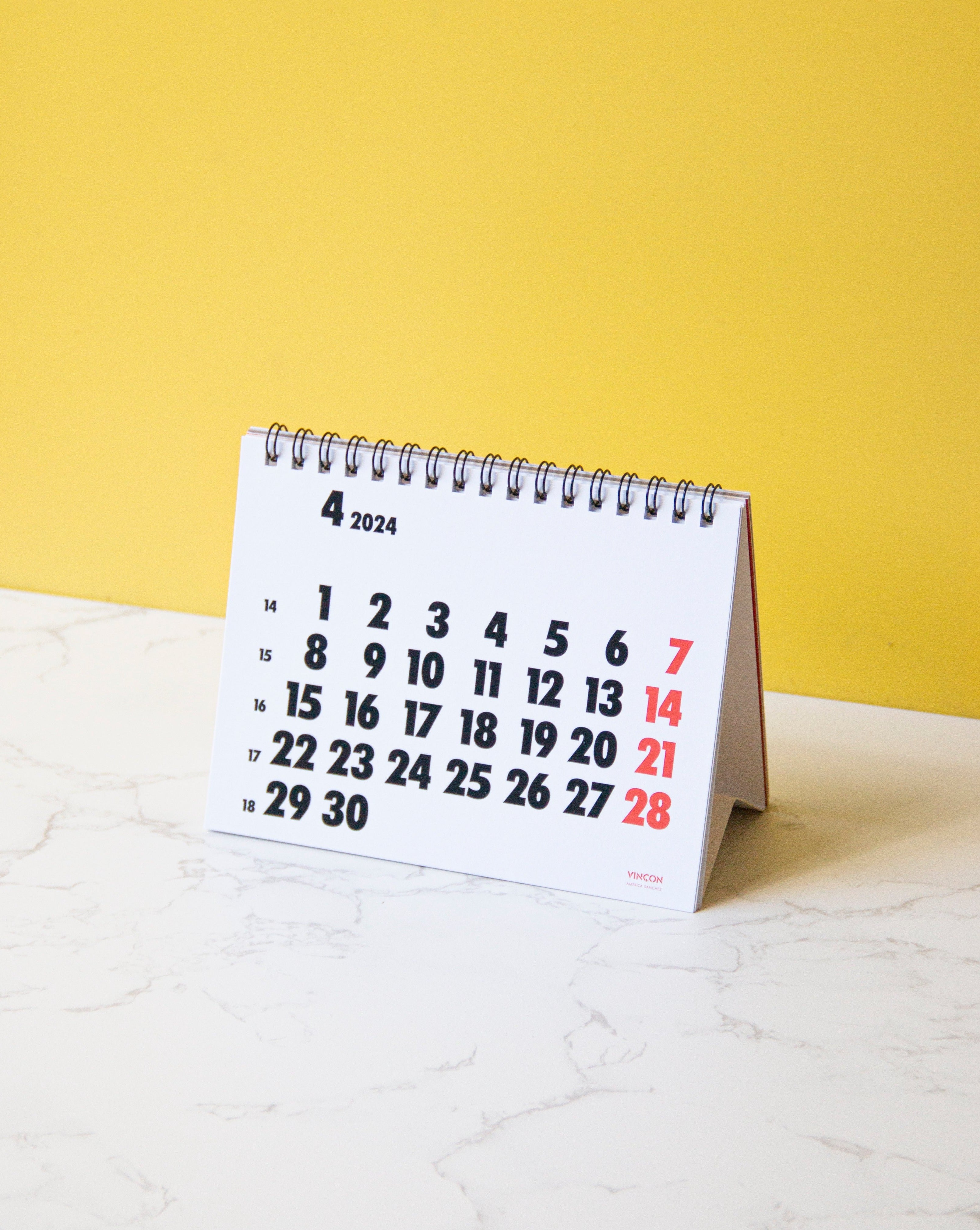OCTÀGON DESIGN | 2024 Vinçon Desk Calendar | Minimalist desk calendar, black and red typography