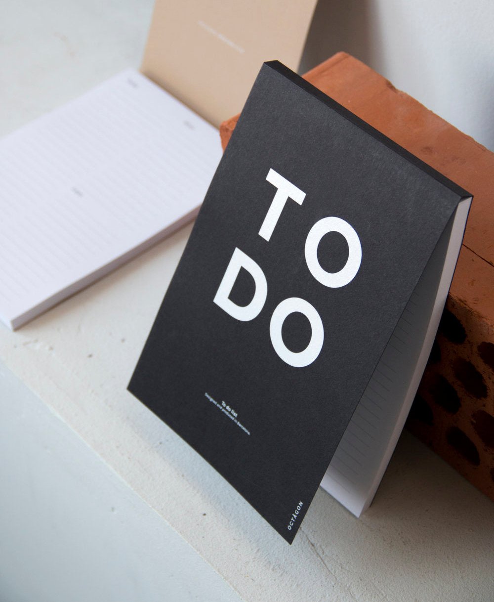 OCTÀGON DESIGN | To Do | Notepad | Black color and white typography. 