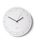 "Control" wall clock. White base, typography and clock hands black colour.