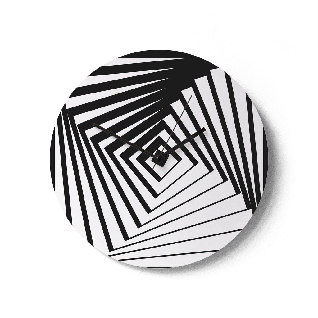 "Pop Art" wall clock. White and black base, clock hands black colour.