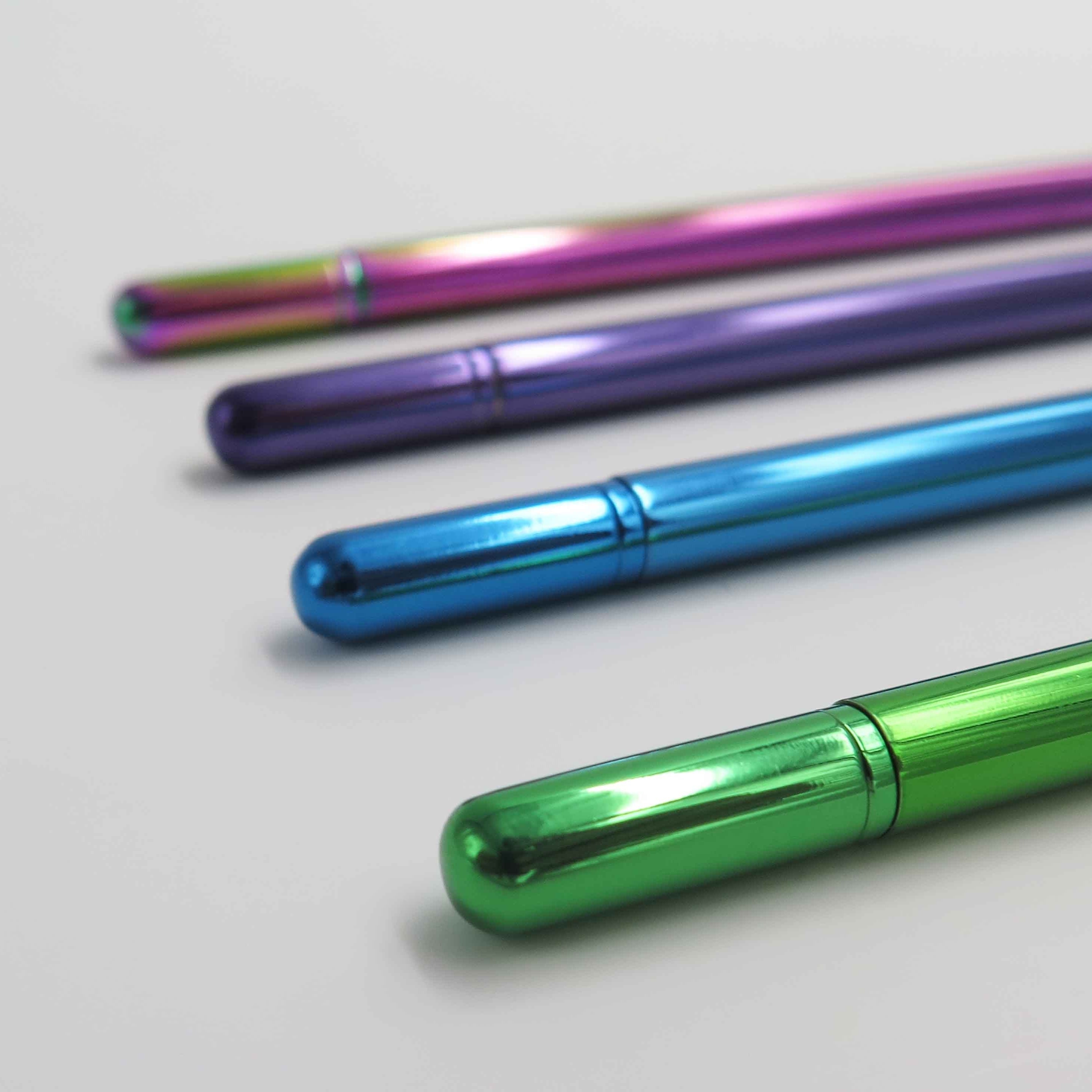 OCTÀGON DESIGN | &quot;Drop pen&quot; collection. Blue, purple, green and rainbow pen colors.