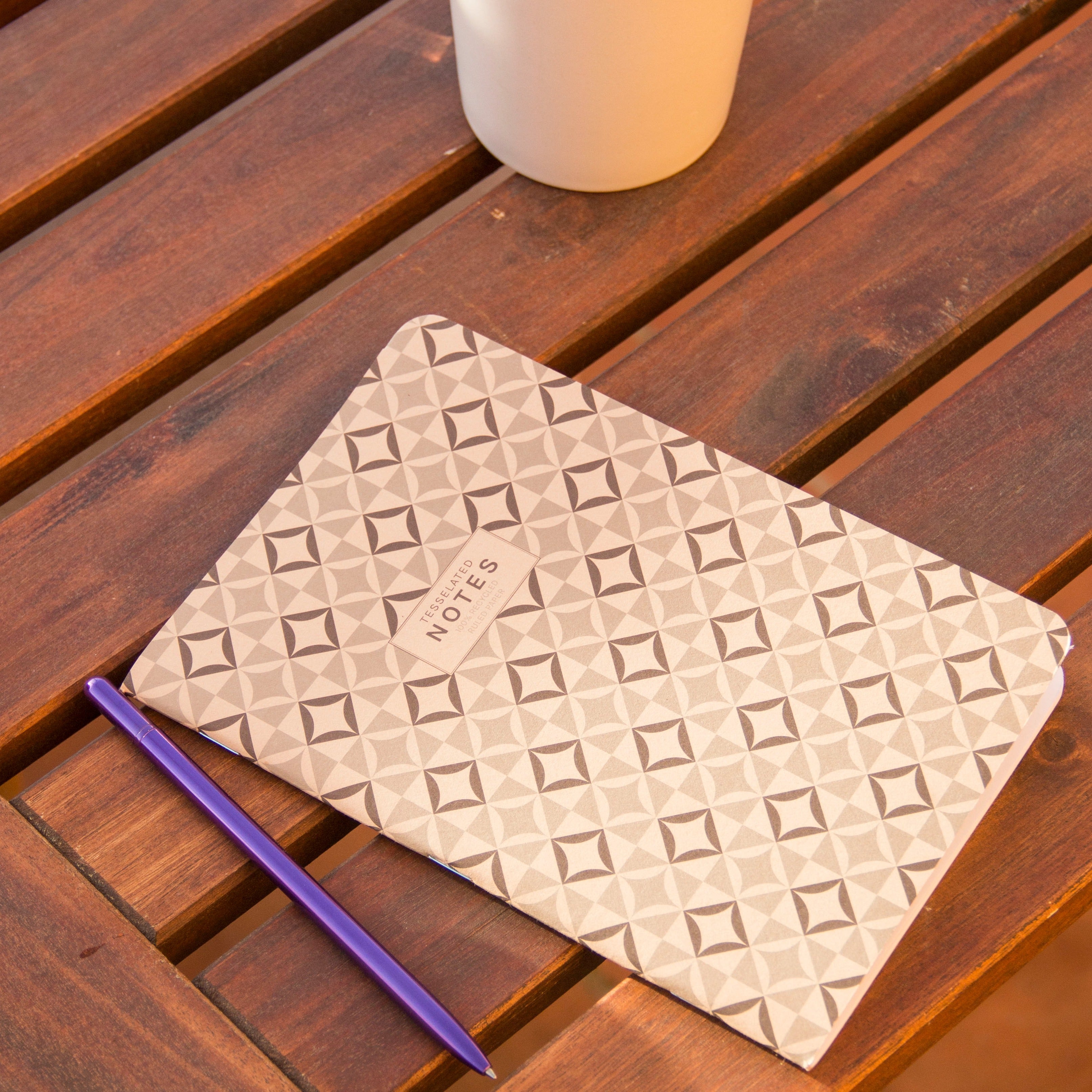 &quot;Notes&quot; Notebook. Tesselated cover brown colour.| OCTÀGON DESIGN 