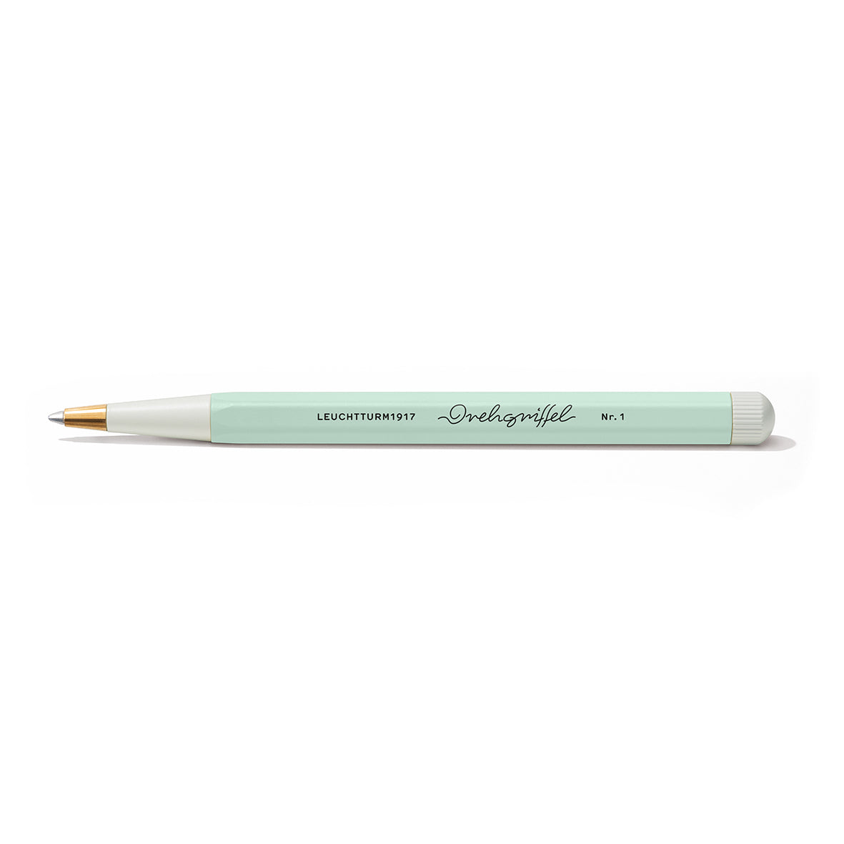 OCTÀGON DESIGN, Drehgriffel Gel Pen , mint green and white color, black typography.