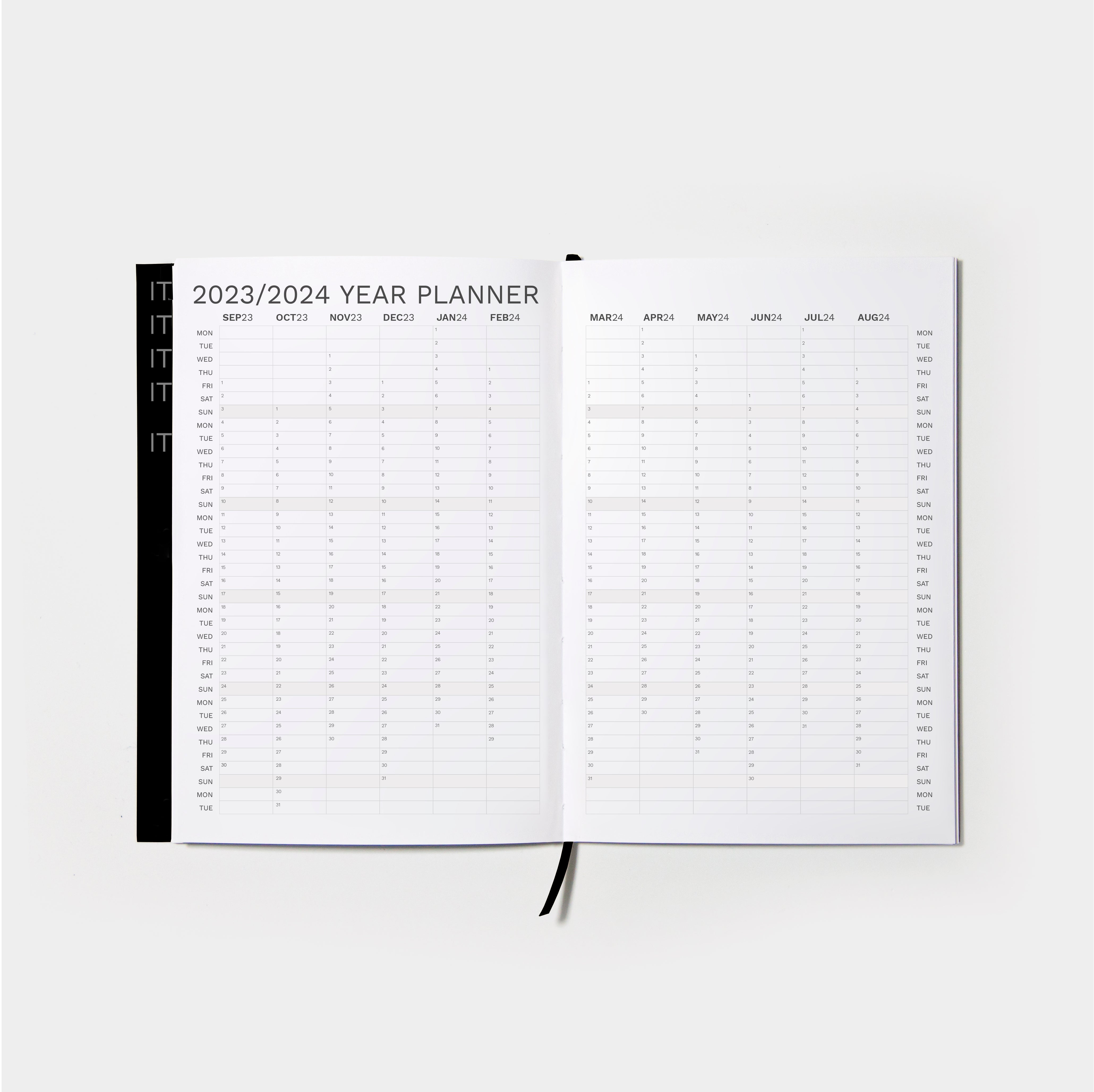 OCTÀGON DESIGN | Open "Sep23 to Aug24" Academic weekly planner. Sep23 to Aug24 year planner.