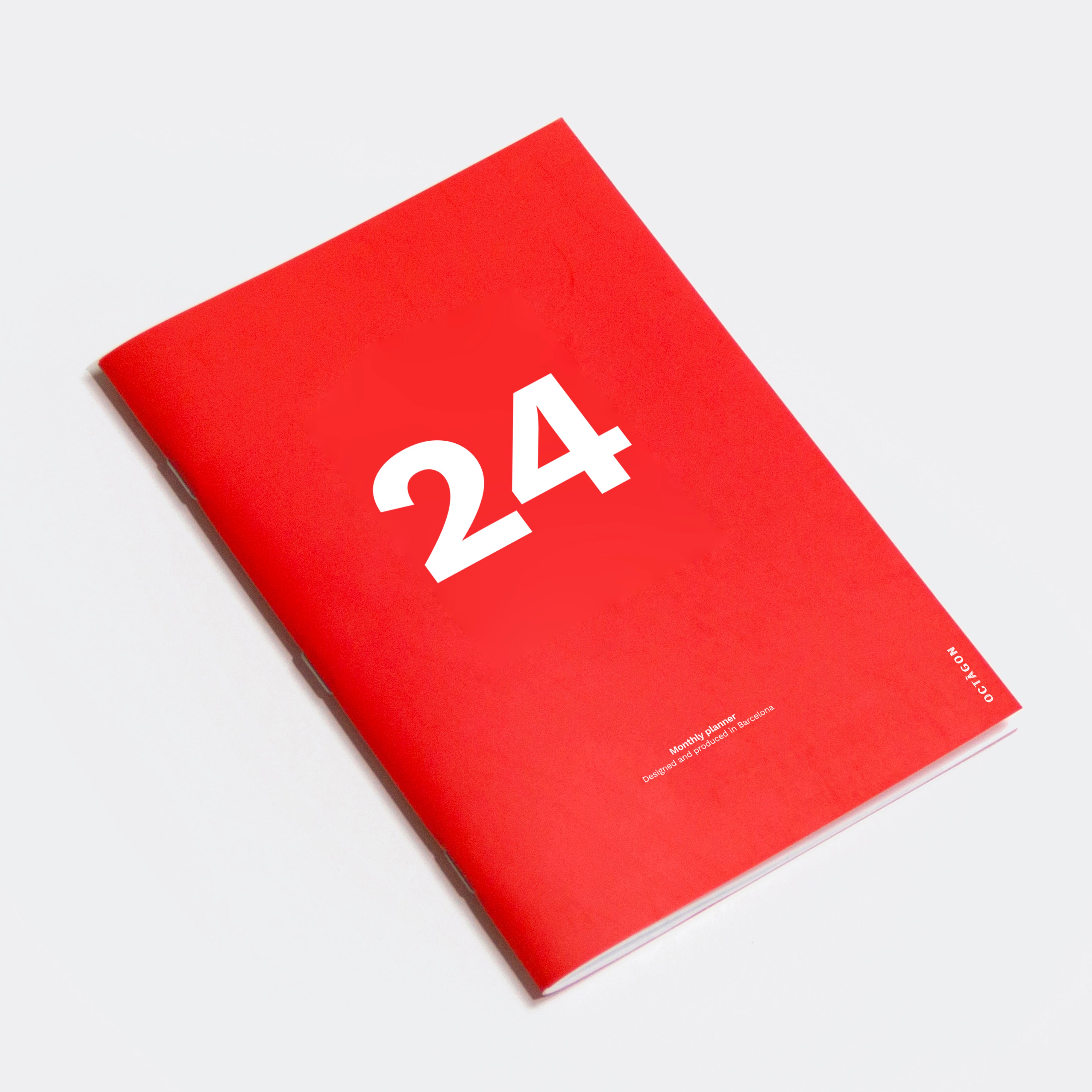 OCTÀGON DESIGN | &quot;2024 Monthly Planner A4 size&quot; monthly planner, red color, white typography.