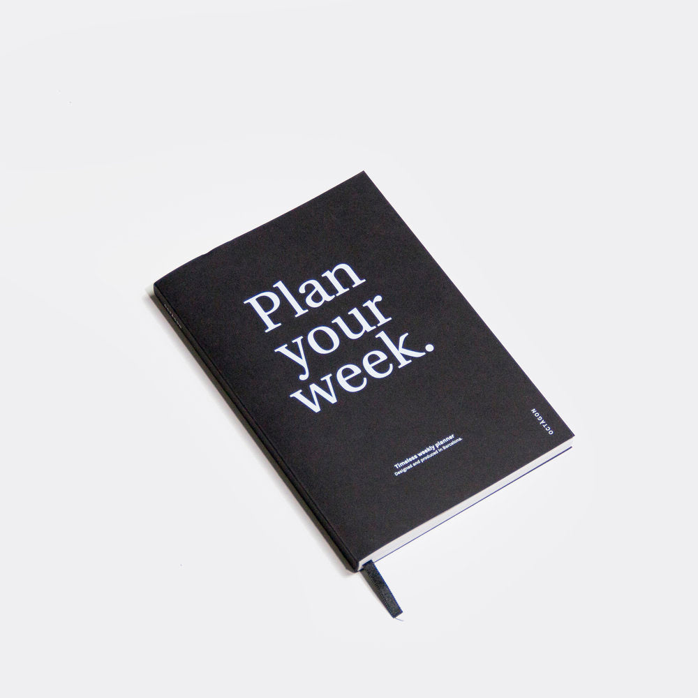 OCTÀGON DESIGN | "Plan your week" weekly planner. | Black color and white typography.