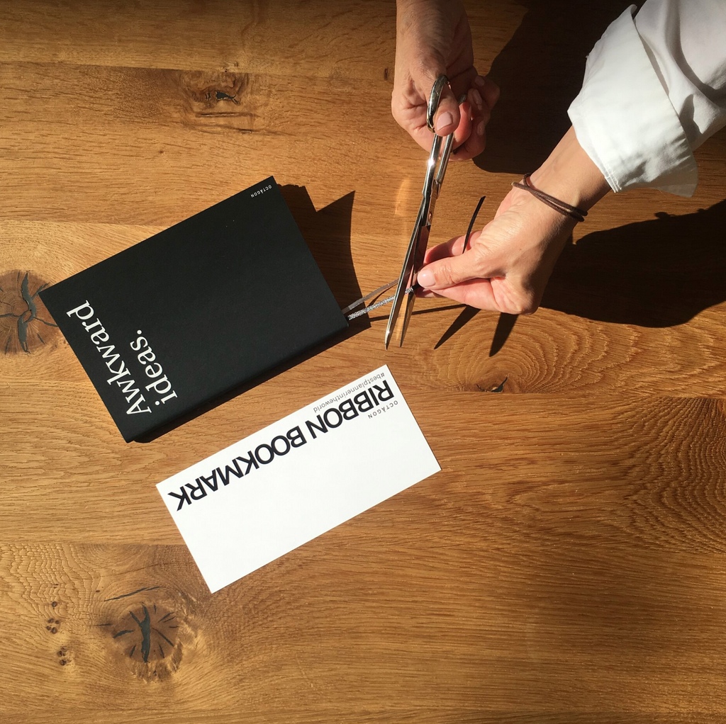 OCTÀGON DESIGN | Black Ribbon Bookmark | 3 ribbons | White, grey and black ribbon bookmarks. | Details