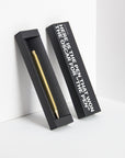 OCTÀGON DESIGN | "Vintage Pen | Gold" gold color pen, and black pen box with "Here is the pen that won the Oscar for "THE PEN" print white colour.