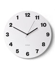 "Countdown" wall clock. White base, typography and clock hands black colour.